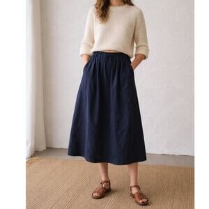 Caron Callahan Navy Cotton Midi Skirt – Size Medium